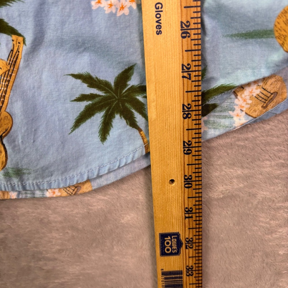 Coastal Mens Shirt Cotton Blue XL Ukulele Palm Tree Print Hawaiian Button Down - Picture 5 of 8